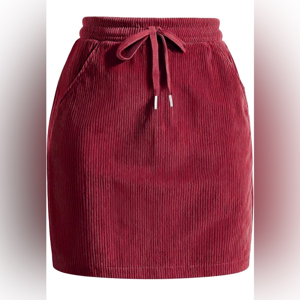 Women’s Corduroy Drawstring Skirt - Wine Red